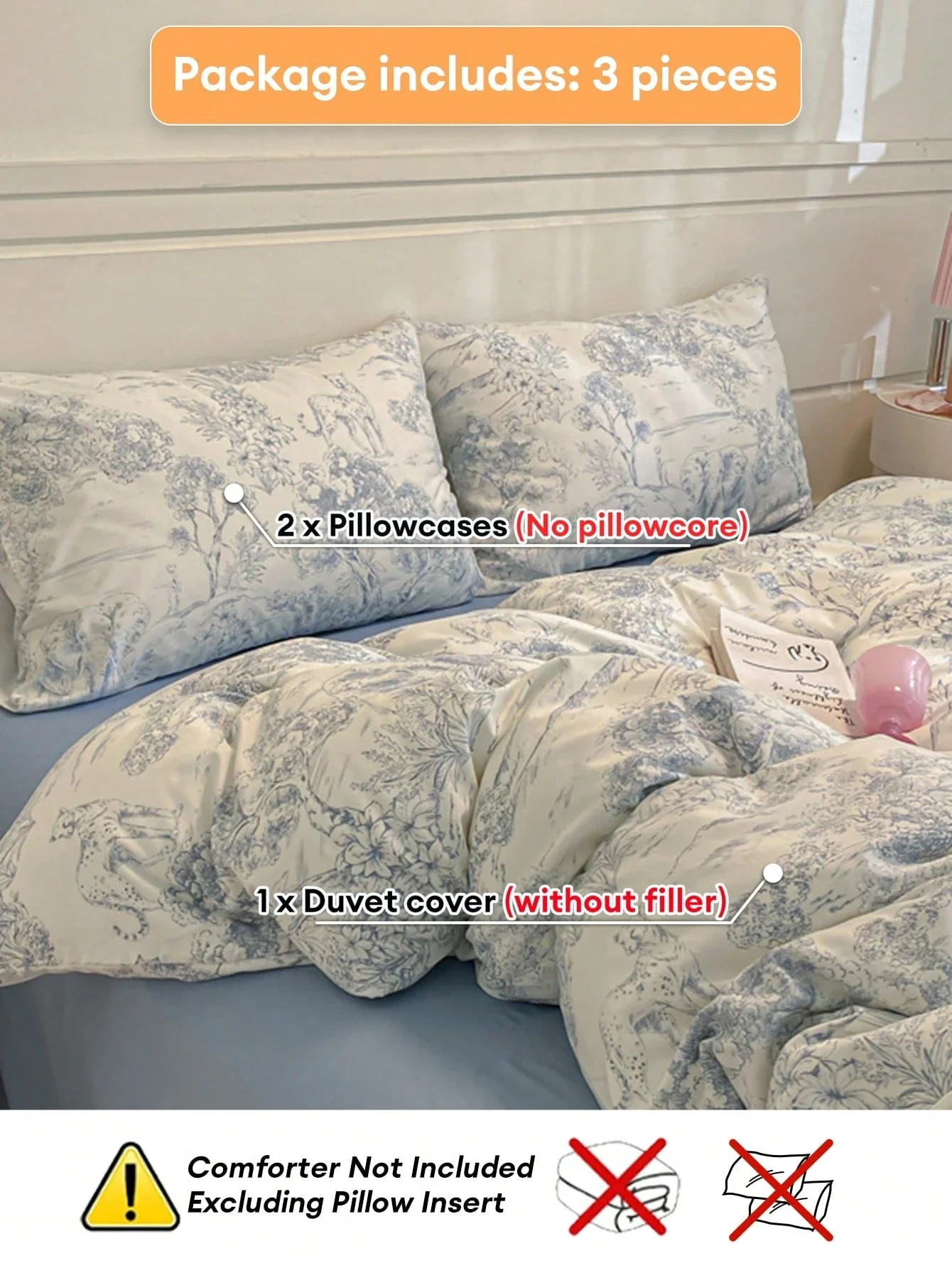 

Комплект из 3 предметов: винтажный цветочный пододеяльник и 2 наволочки в пасторальном корейском стиле из стираной ткани