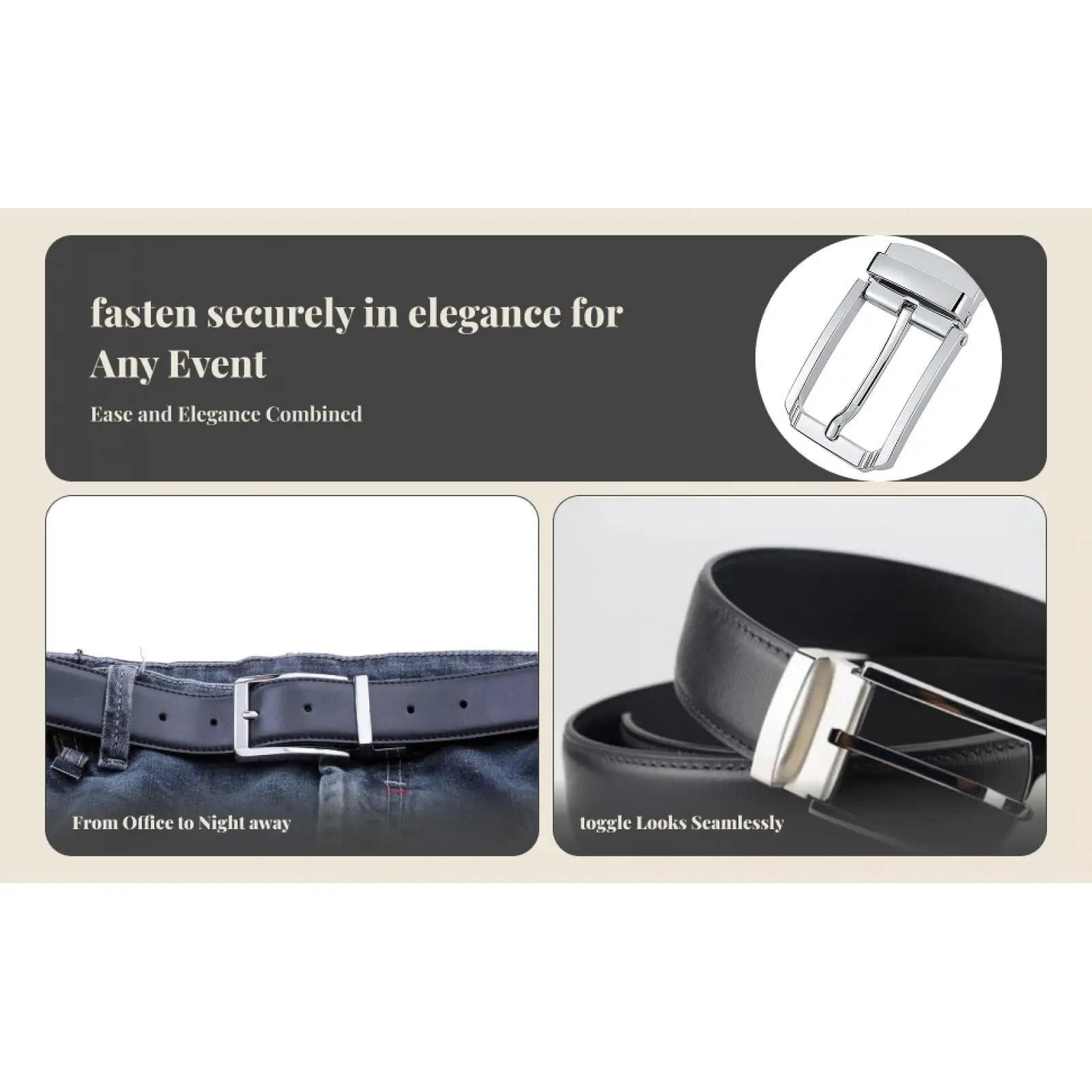 Stylish Alloy Mens Reversible Belt Buckle Single Prong Rectangular Pin Accessory for Everyday Business Use