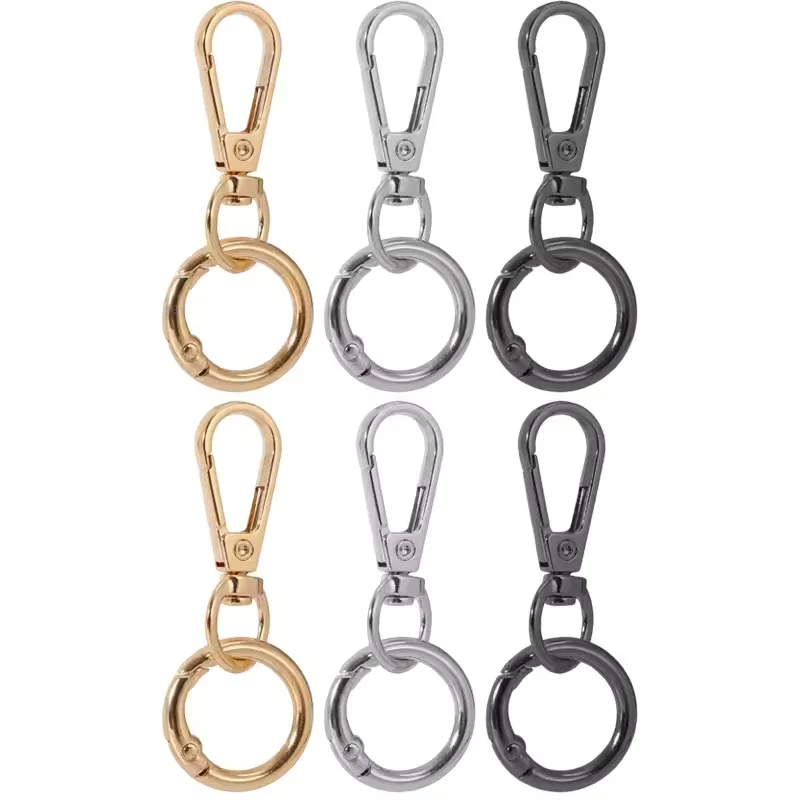 2 قطعة مشبك مشبك دوار، خطافات معدنية دوارة، مشبك سلسلة مفاتيح مزدوج الفتح مع حلقة مفاتيح لصنع الحبل اليدوي