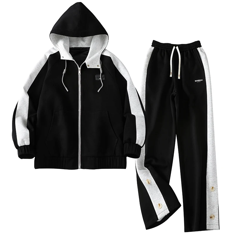 

Повседневные мужские комплекты из двух предметов на весну и осень, свободные куртки с капюшоном и брюки в полный рост, спортивные костюмы, спортивная одежда, пальто и одежда для бега