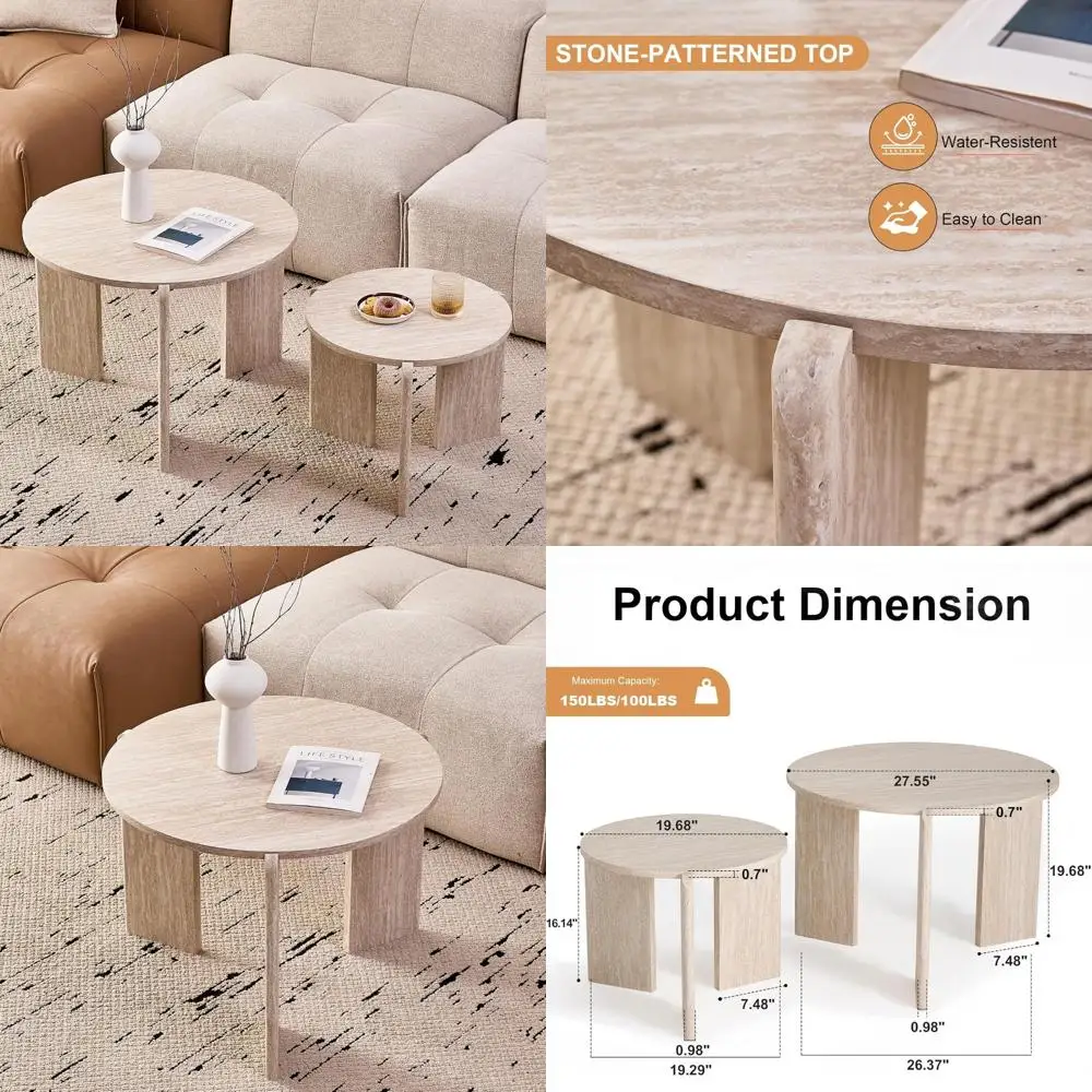 مجموعة طاولات القهوة المتداخلة الحديثة في منتصف القرن، قطعتان، ارتفاعات قابلة للتبديل، طاولات جانبية دائرية بقطر 27.6 و19.7 لـ L #1