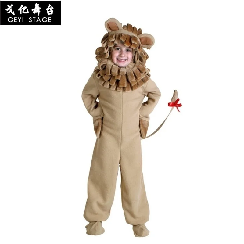 Halloween children cosplay wizard oz costumes, stage performance, adult children with long hair lions child costume