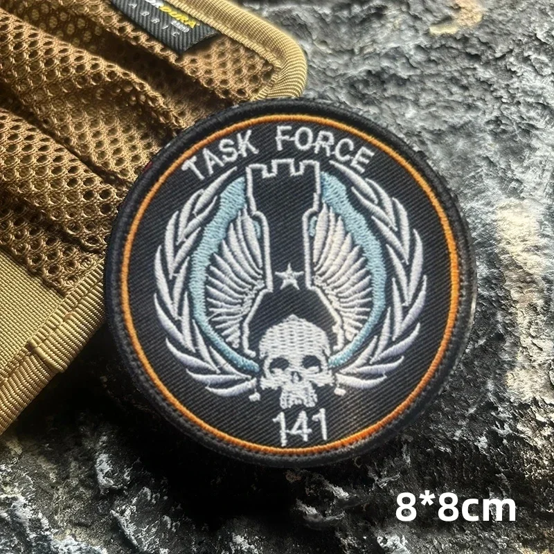 Call of Duty Skull Embroidered Hook&Loop Patches Tactical TASK FORCE 141 CODE Armband Military Morale Badge Backpack Stickers