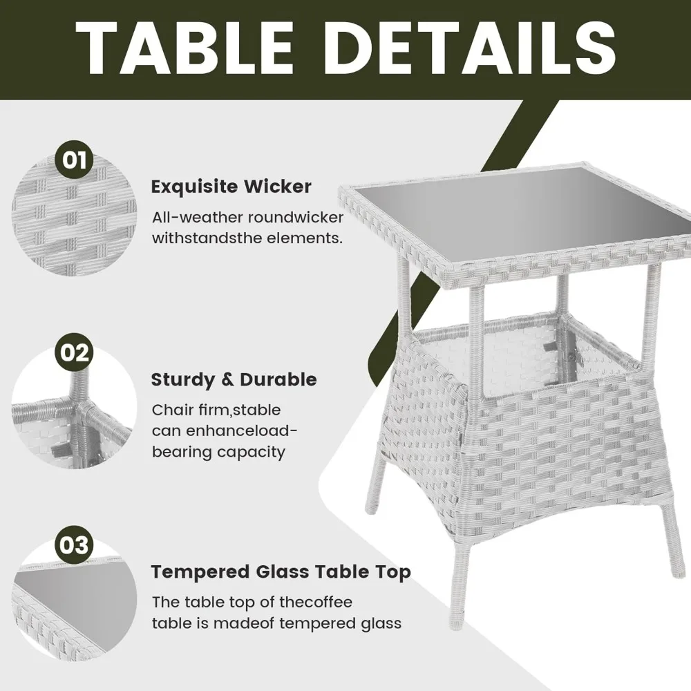 3 pcs Rocking Bistro Set Conversation Chairs PE Wicker Outdoor Rocking Chairs & Glass Table,for Porch Lawn Garden Backyard Deck