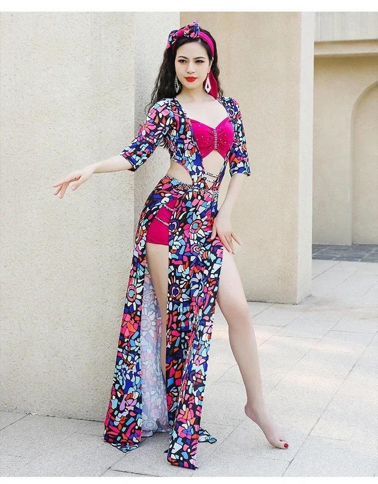 Shaabi Baladi Dress Women Belly Dance Costume 3 Piece Set Oriental Dance Performance Show Wear Stage Dancewear Long Robe Sneak