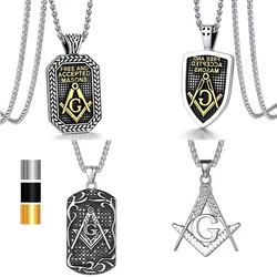 ChainsPro Stainless Steel Masonic Necklacs Freemason Compass G Symbol Rectangle Tag Gold Color Black Masons SymbolUnisex Jewelry