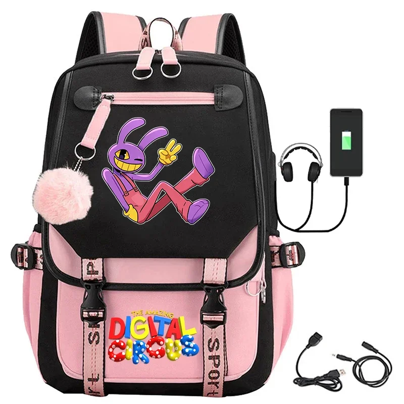 Pomni-A incrível Circo Digital USB Carregamento Mochilas, Sacos De Escola Dos Desenhos Animados, Mochila Estudante, Saco Do Portátil Adolescente, Moda Meninas