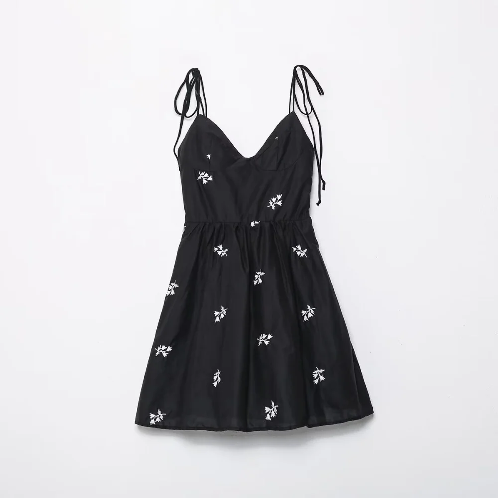 여성용 포플린 루즈핏 V넥 스트랩 민소매 지퍼 포켓 꽃 자수 봄/여름 신상 패션