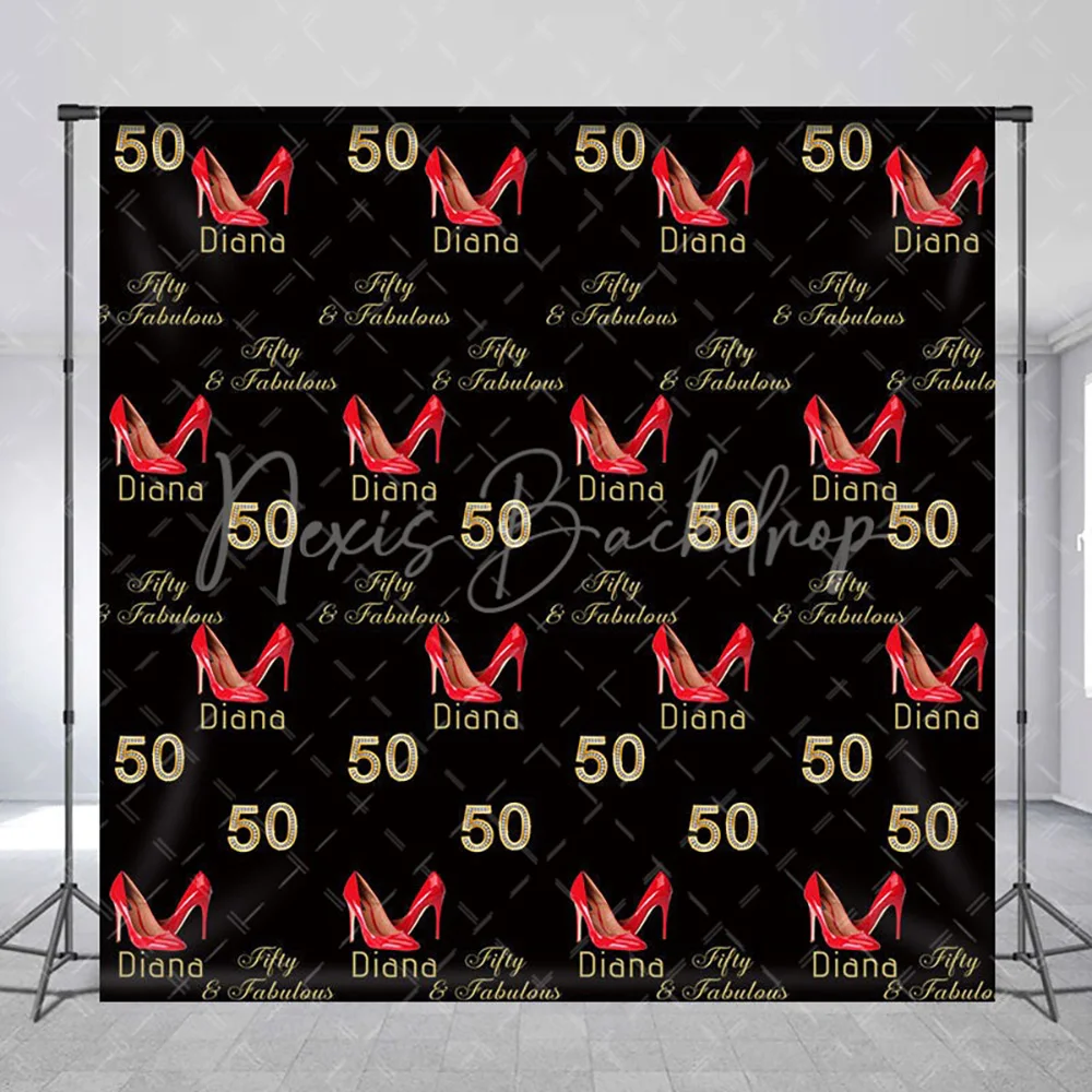 

High Heel Step And Repeat Custom 50th Birthday Backdrop for Women, Fashion Photography Background Studio Wall Decor
