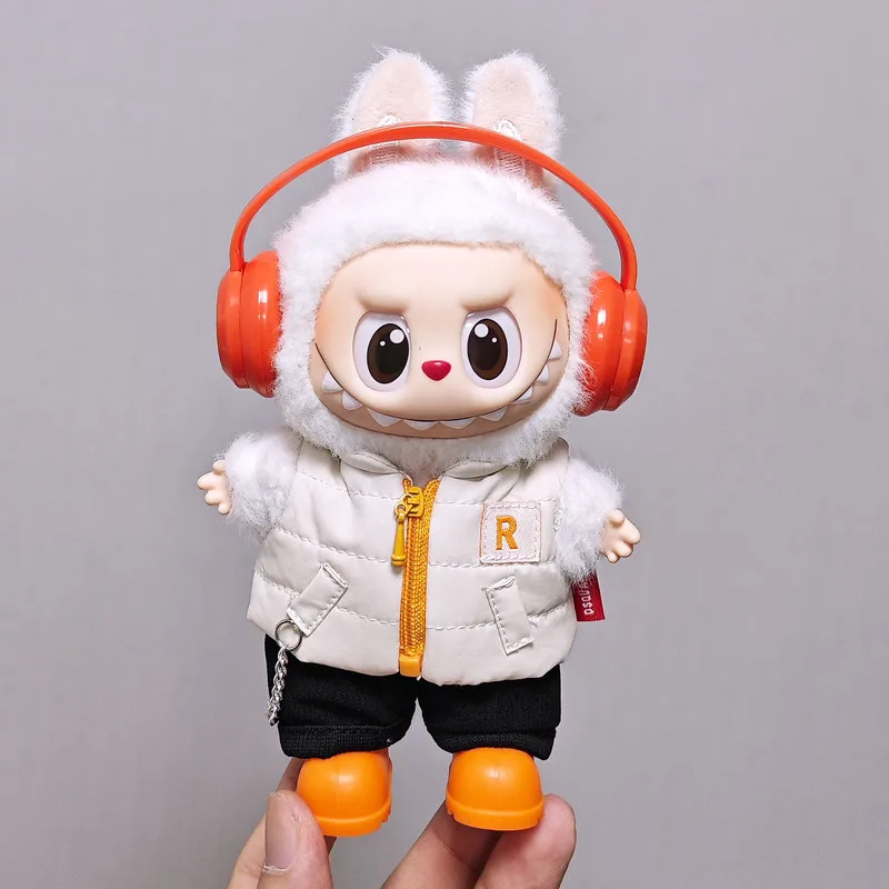 Ubranka dla lalki Labubu 17 cm, zestaw ubrań dla lalki winylowej w blind boxie, bawełniana kamizelka, zestaw 4-częściowy dla lalki Labubu 15 cm, zimowe akcesoria dla lalek