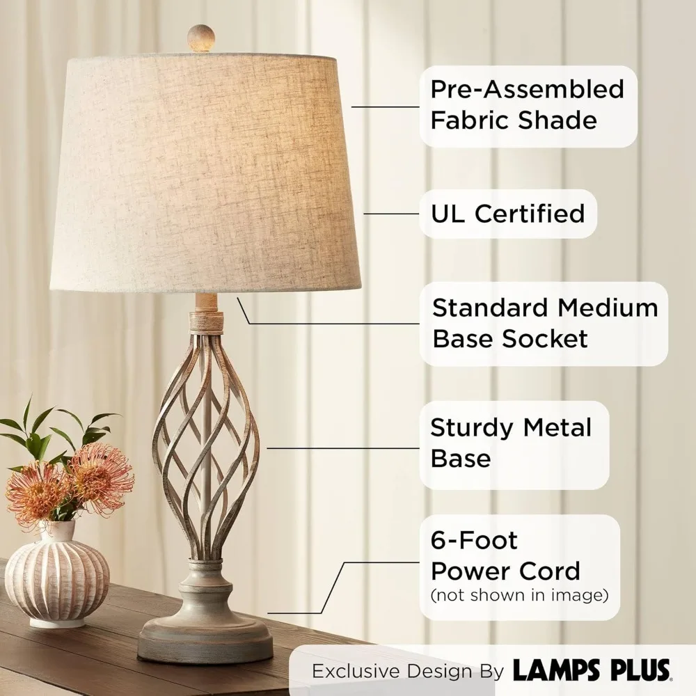 مجموعة مصابيح طاولة صناعية حديثة مكونة من قطعتين، 28 طويلة، حديد رملي متجول، غطاء طبل مدبب كريمي، مناسب لغرفة النوم