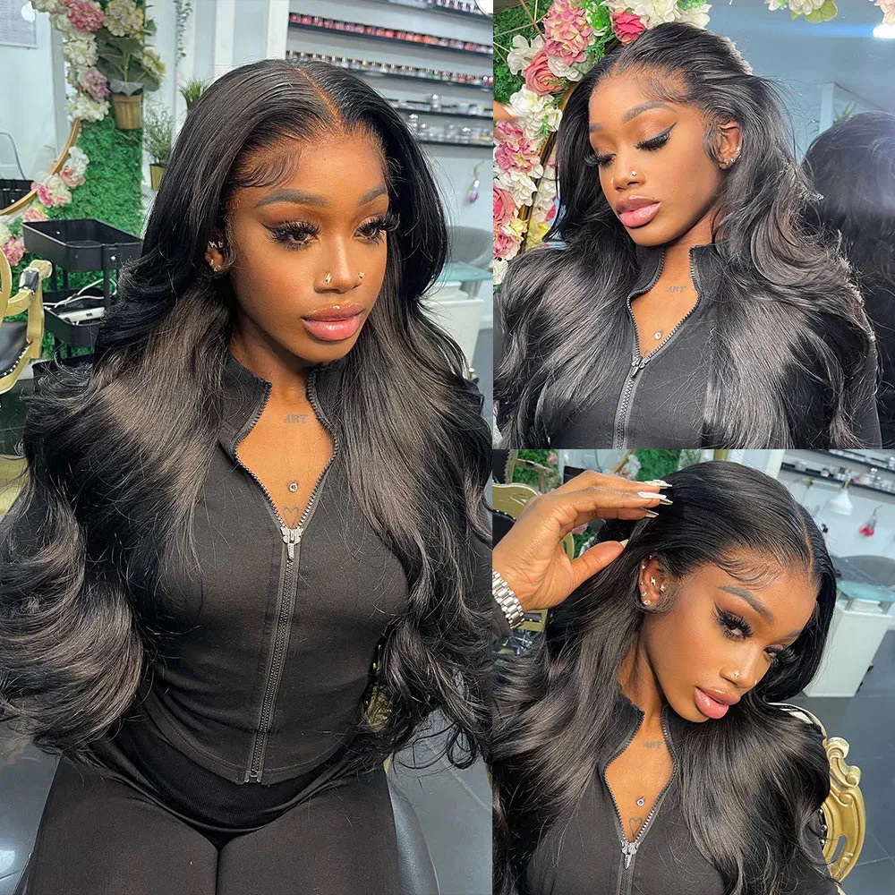 200 Density Body Wave 13x4 HD Transparent Lace Front Human Hair Wig Black 13x6 Lace Frontal Wigs 30 40 Inch PrePlucked Lace image 5