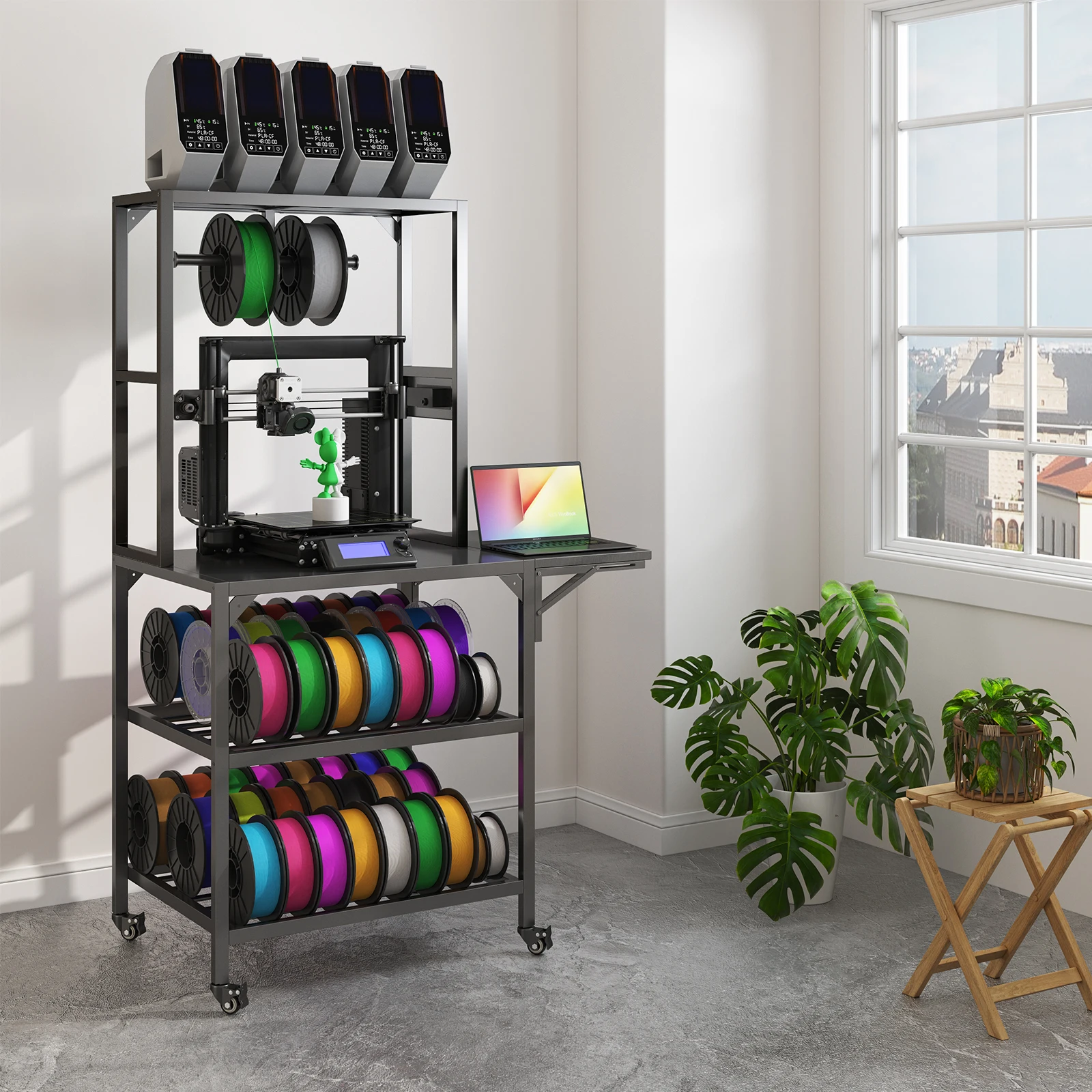 

Heavy Duty 3D Printer Stand T Shape Spool Holder with Wheels Filament Storage Rack Mobile Workbench Table for Home Office Workshop 3D Printing Studio