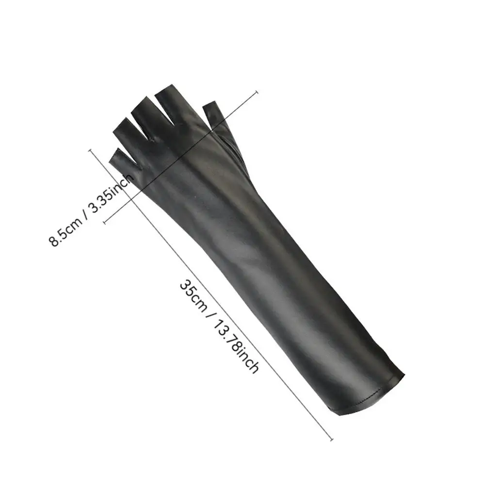 Long PU Leather Fingerless Glove Women's Black Half Finger  Gloves Motorcycle Driving Halloween Gloves Work Club Party Gloves