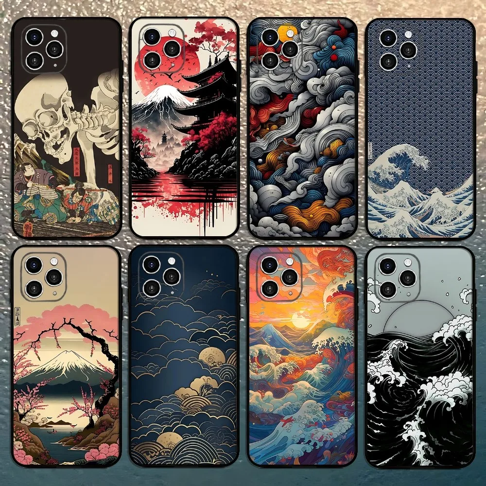 Japan Style Ukiyo-e Phone Case For Iphone 16 15 11 13 14 Pro Max 7 8 Plus X Xr Xs Max 12mini Cover Case