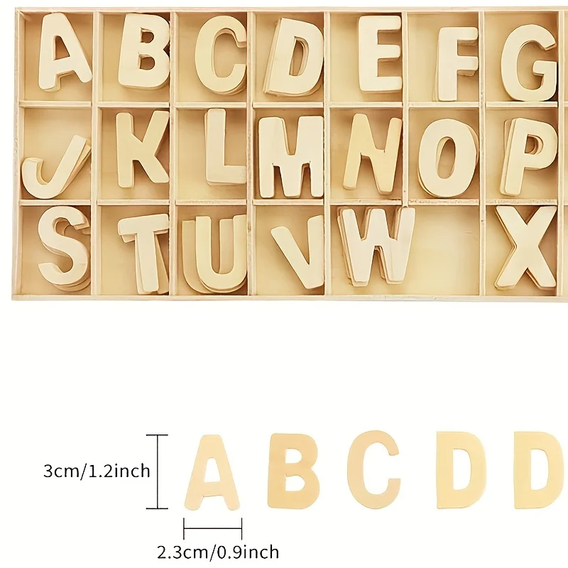 130 unbemalte, gesunde Bastelbuchstaben aus Holz, Buchstaben-Lernwerkzeug, perfekt für Heimdekoration und personalisierte Geschenke