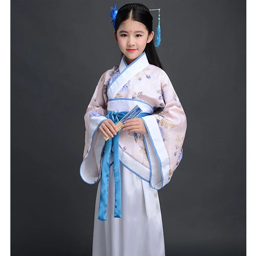 2025 Halloween Ancient Chinese Costume Kids Child Seven Fairy Hanfu Dress Clothing Folk Dance Performance Chinese Traditional