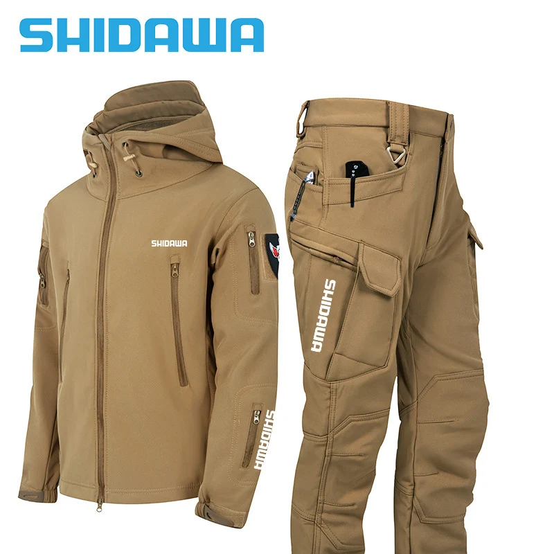 Shidawa for Men's Fishing Suits Autumn Winter Outdoor Thermal Windproof Jackets Tactical Waterproof Pants Climbing Camping Sets