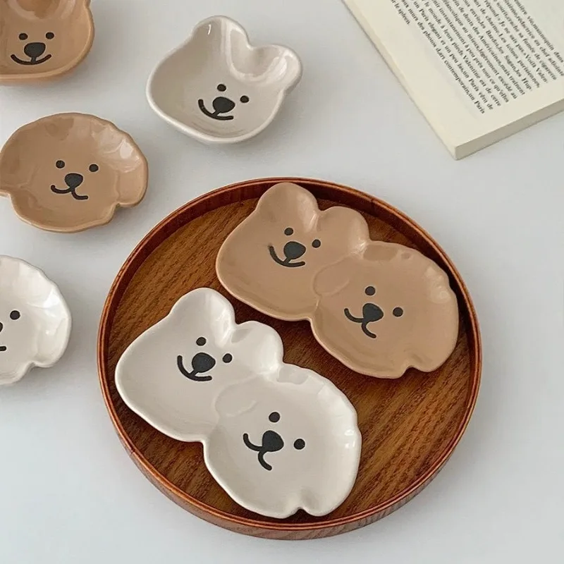 Kawaii Cartoon Ceramics Little Bear Sauce Dish Japanese Creative Household Seasoning Plate Sauce Salad Plate Table Decoration