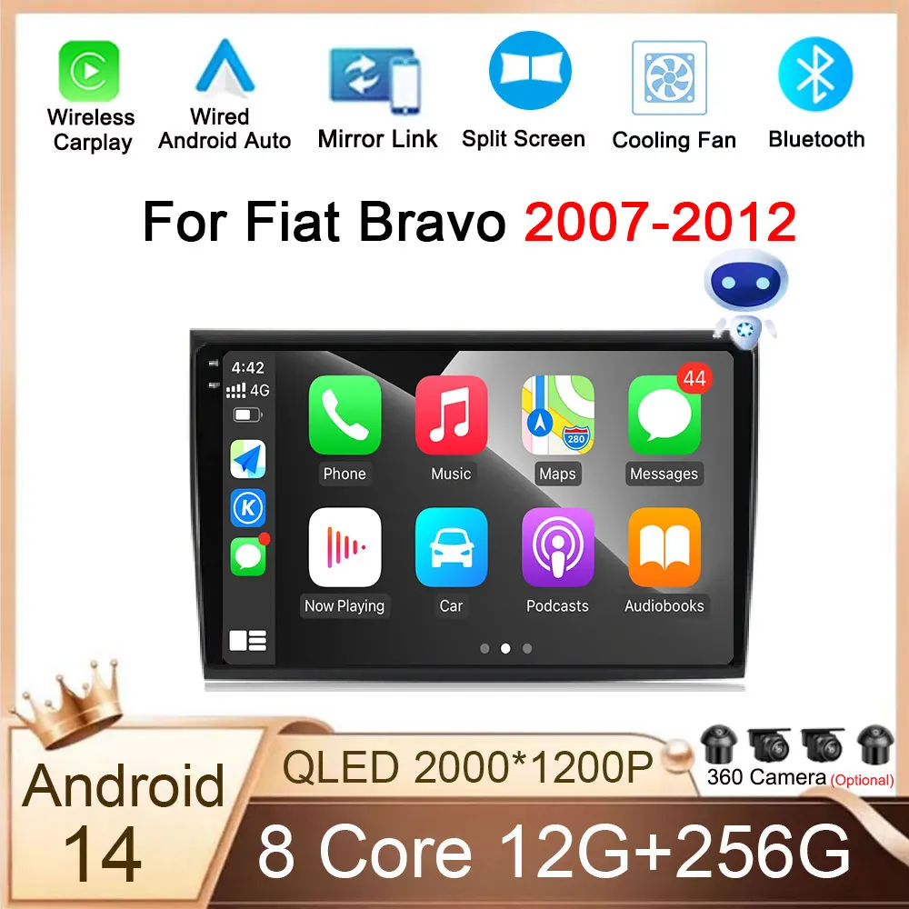 

For Fiat Bravo 2007-2012 Android 14 Car Radio Multimedia Video Player 2 Din GPS Navigation Autoradio Audio Stereo Carplay 4G RDS