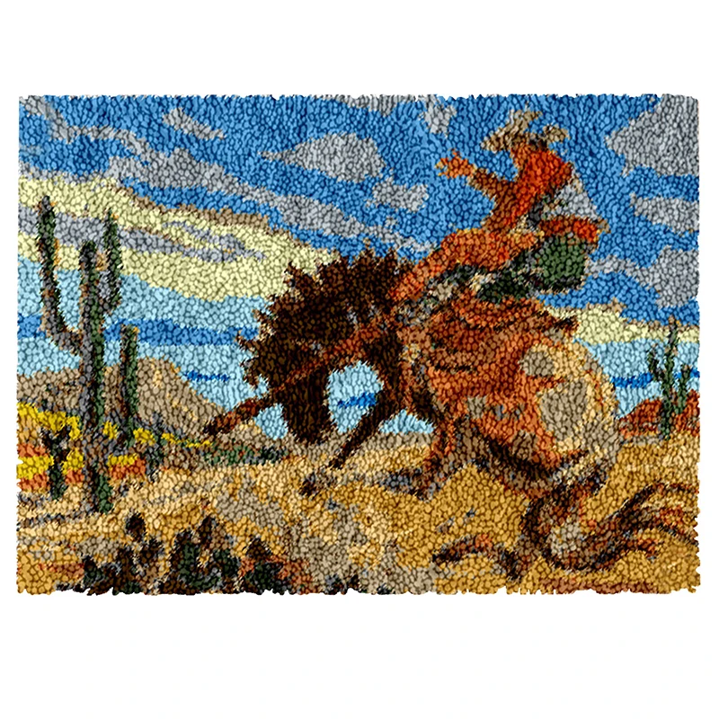 

Latch Hook Rug Kits DIY Crochet Carpet Horse and man Patterns Pre-Printed Canvas Yarn Rug Embroidery Crafting Arts for Adults