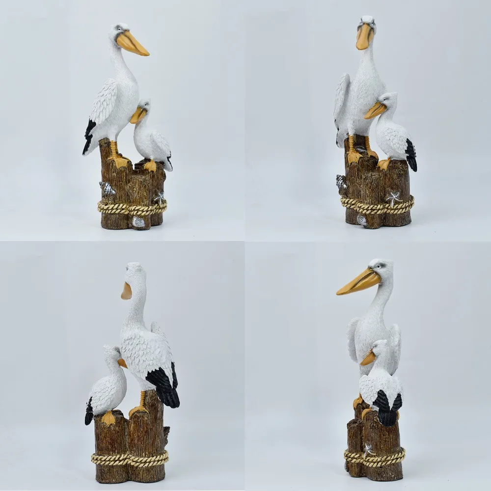 Mediterranean Style Resin Seagull Figurine Handmade Beach Theme Pelican Seahorse Ornament Waterproof Small Sea Bird Statue