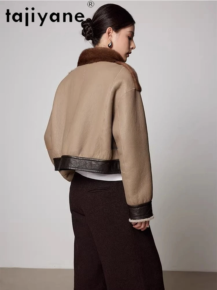 TAJIYANE Natural Mink Fur Splicing Sheepskin with Wool Attached Jacket Short Real Fur Coat Woman 2025 Winter Women Clothes шуба