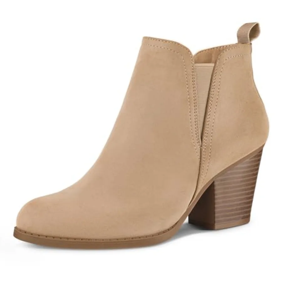 Botines de mujer mysoft con corte en V, panel elástico lateral, tacón grueso apilado y cremallera lateral