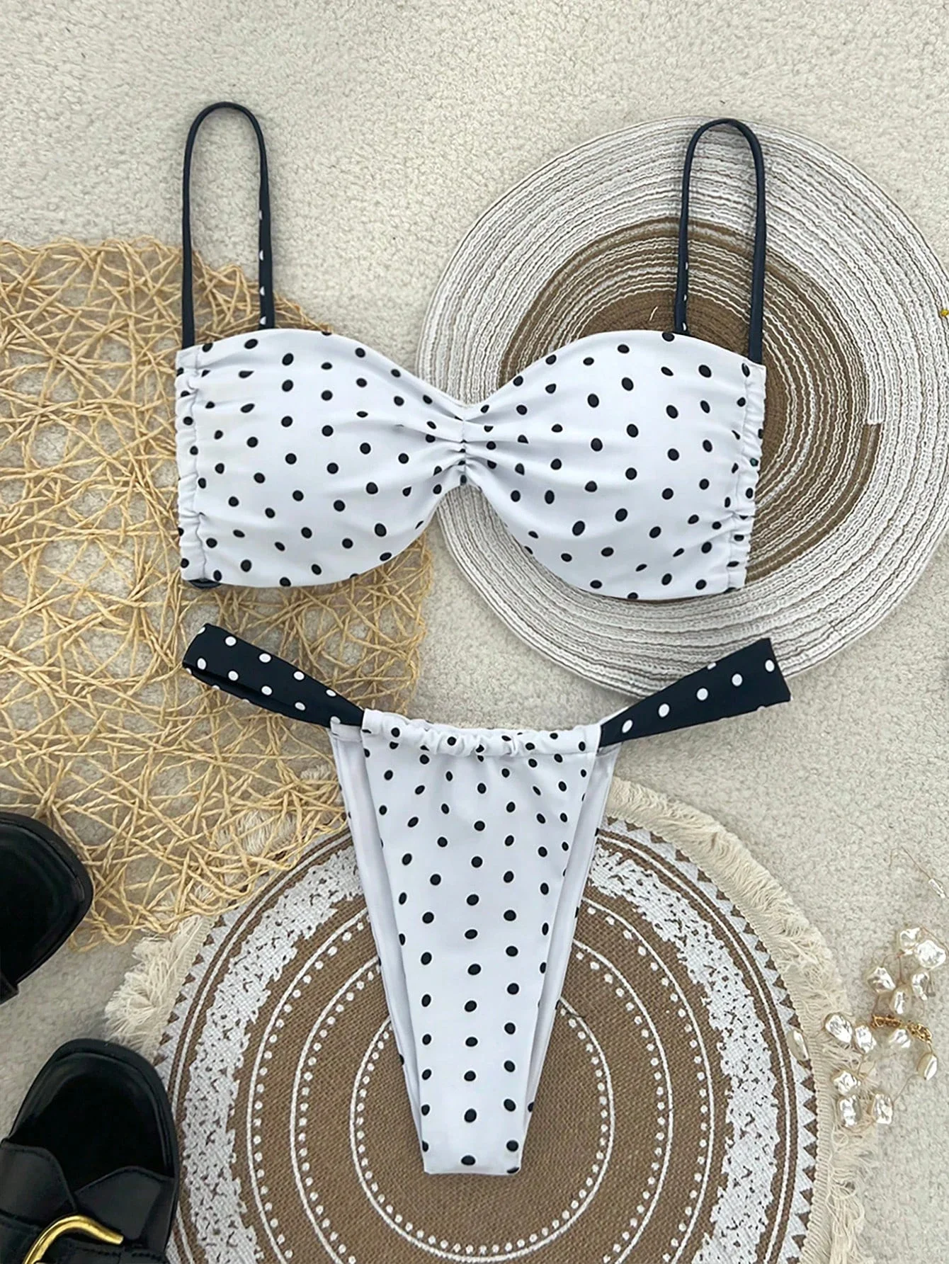 

Бикини в горошек, новый однотонный купальник в европейском и американском стиле, разделенный женский купальник