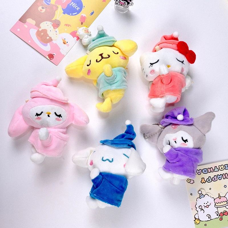 Sanrio Kuromi Plush Toys Cartoon My Melody Cinnamonroll Plush Sleeping keychain Soft Stuffed KT Cat Doll Girls Xmas Gift