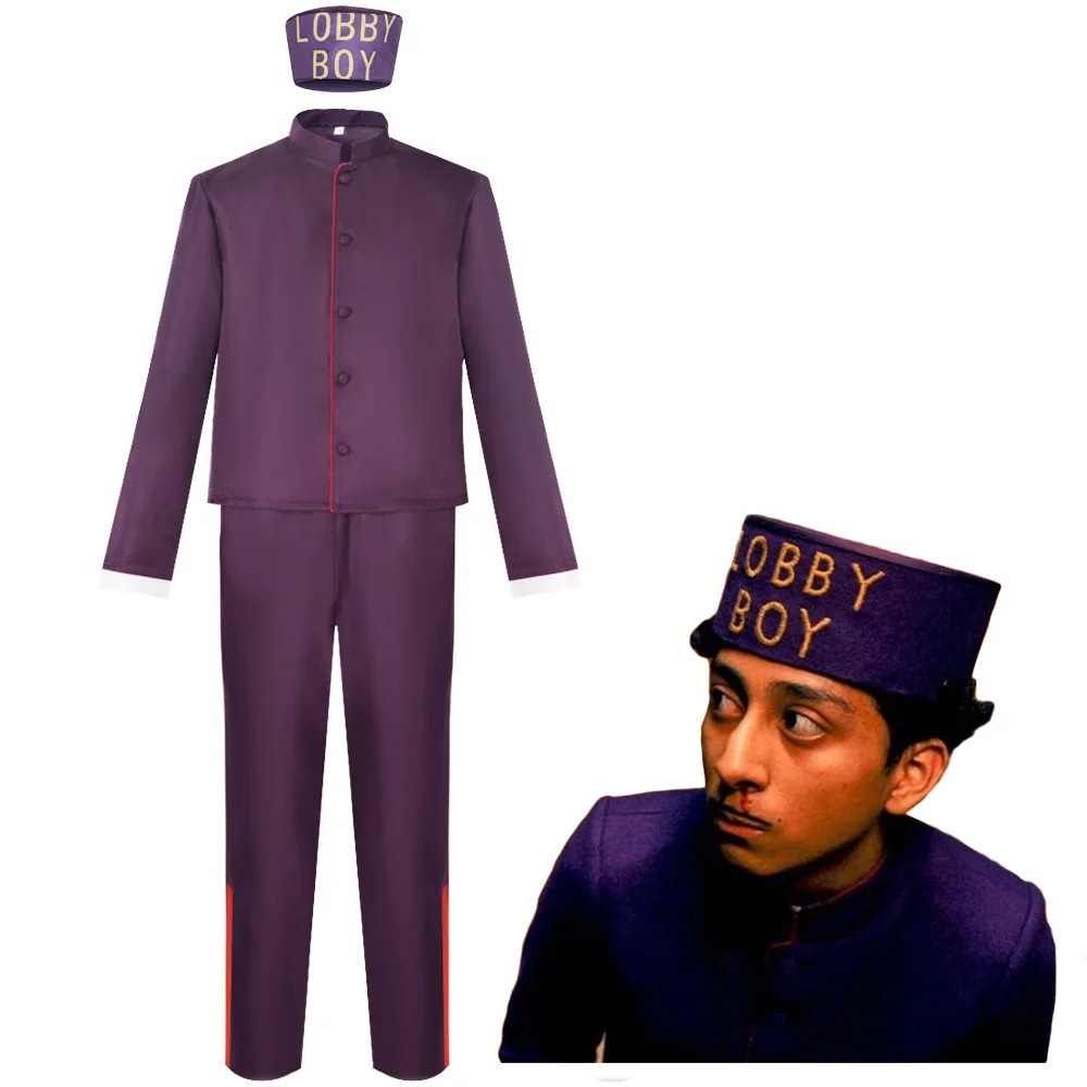 

Zero Lobby Cosplay Costume Purpel Coat Pants Hat The Grand Cos Budapest Hotel Boys Men Adult Halloween Carnival Disguise Suit