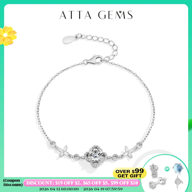 

ATTAGEMS 1.0CT Round Cut Moissanite Diamond Flower Bracelet for Women 925 Sterling Silver Wedding Engagement Fine Jewelry 16+3cm