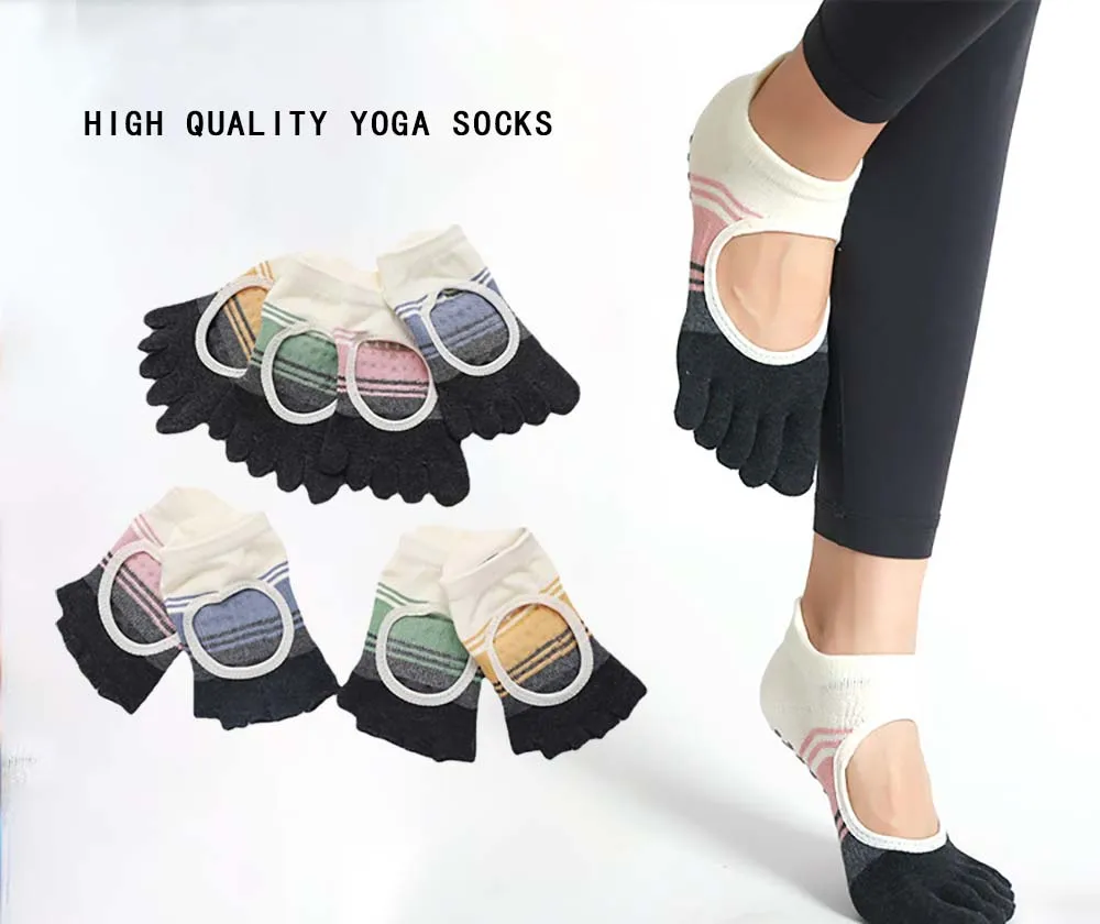 High Quality Non-Slip Five Toed Pilates Socks Women Dot Silicone Patchwork Low-Ankle Toeless Open Toe Sports Socks