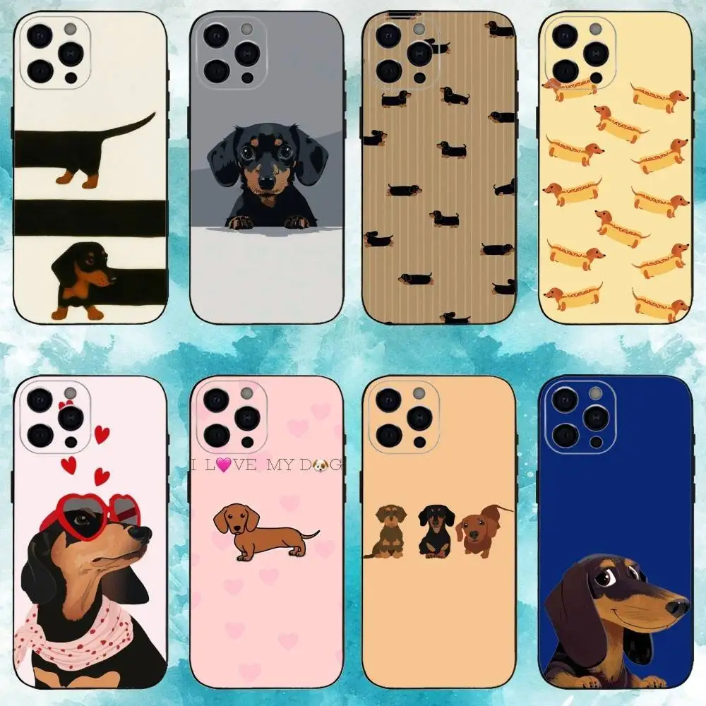 

Cute Dachshund Sausage Dog Phone Case For iPhone17,16,15,14,13,12,11 Plus,Pro Max Soft Black Cover