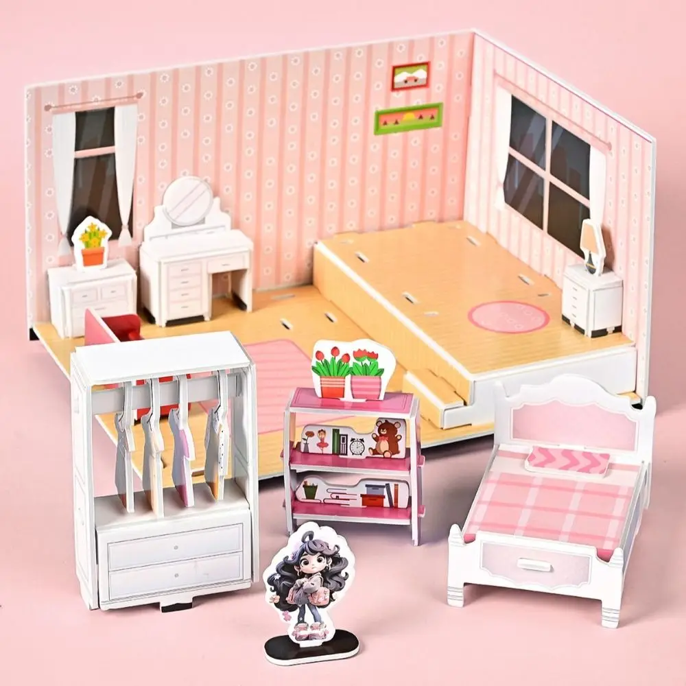 

Puzzle Dollhouse Room Pretend Play Paper Doll House 3D Paper Puzzle Room Bedroom Kitchen Living Room Bathroom Paper Model