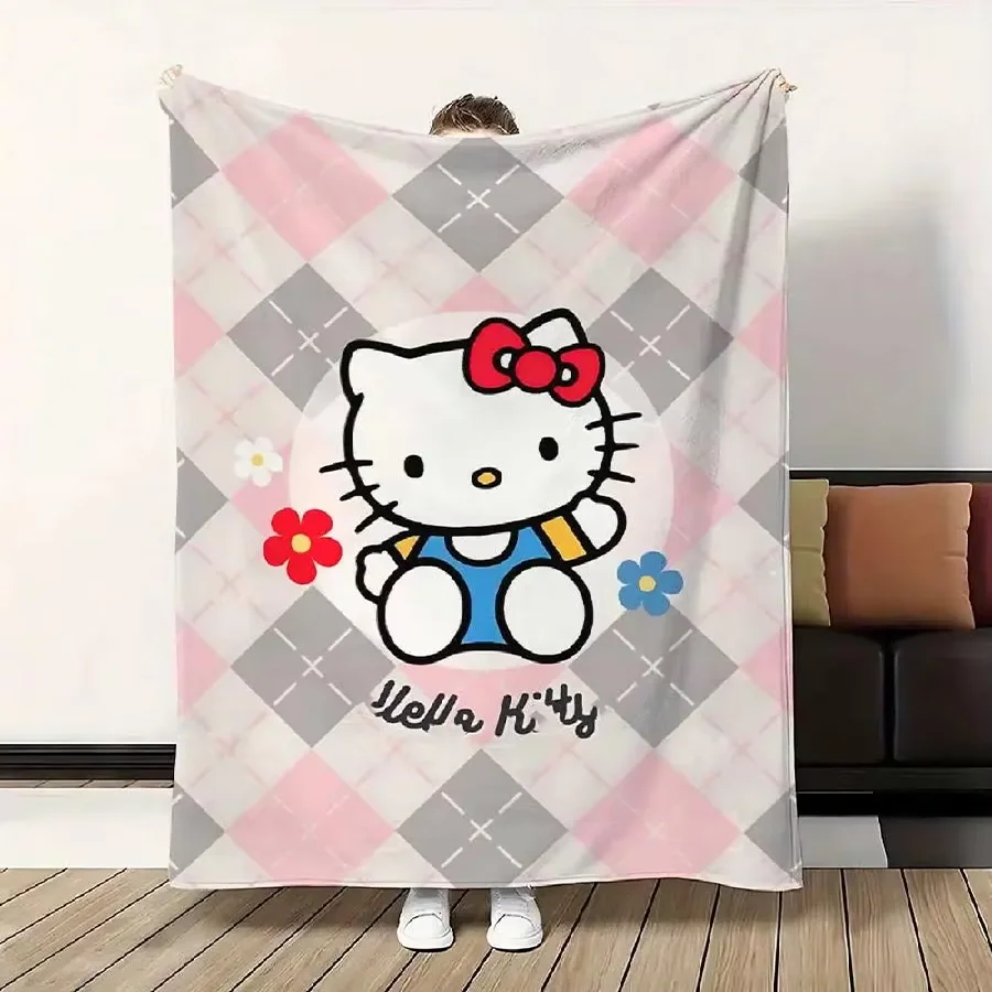 Kawaii Hello Kitty Fluffy Plaid Blanket  Luxury King Size Bedding for Sofa Home Decor Throw Soft Nap and Knee Blanket