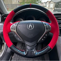 Hand-stitched non-slip red suede carbon fibre Car Steering Wheel Cover For Acura TL 2007 2008 TL Type-s 2007 2008