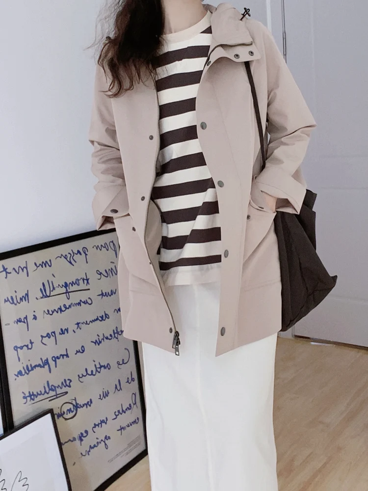 

i Color Briti Sle Casual Women's Coat Windbreaker Outerwear Mid-Length Polyester Fiber 2023 Autumn Season Long Sve