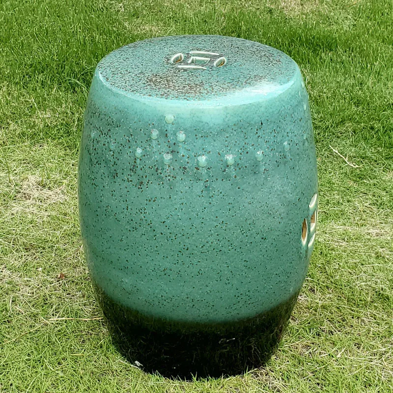 Chinese Kiln Green And Black Color Changed Glaze Porcelain Drum  Stool