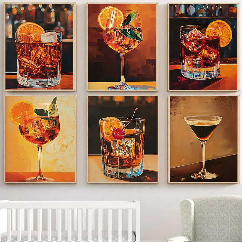 Negroni Aperol Spiritz Espresso Martini Old Fashioned Cocktail Poster Print Wall Art Pictures Canvas Painting Room Home Decor