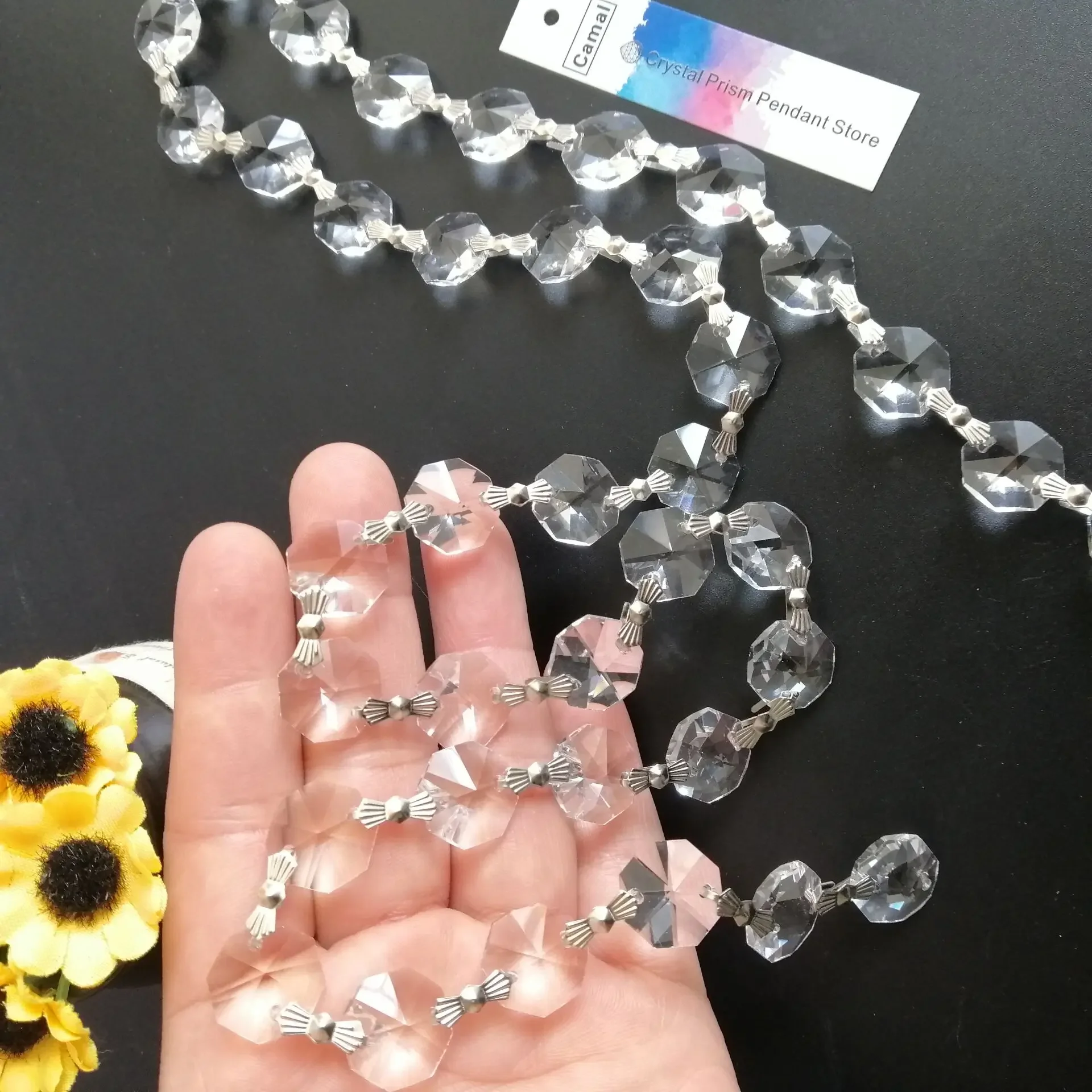 

Camal 100cm/3.3ft (Chrome Bowtie) 14mm Crystal Octagonal Beads Chain Garland Chandelier Lamp Part Curtain Craft Ornament Home