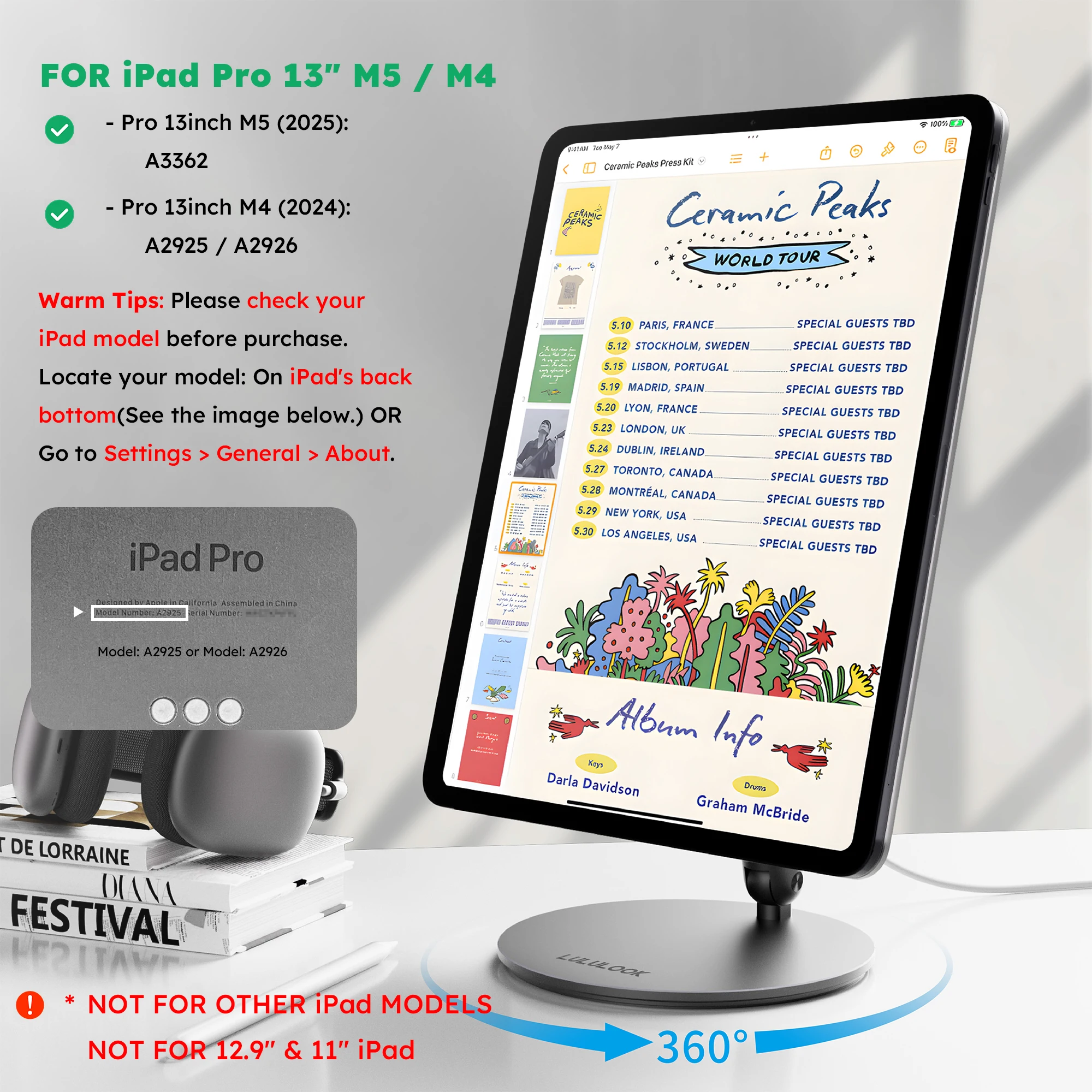 LULULOOK Magnetische Draadloze Oplaadstandaard Voor iPad Pro M5 M4 13/12.9/11/M2 iPad Air 5/4th 360 Roterende Opvouwbare Magnetische standaard
