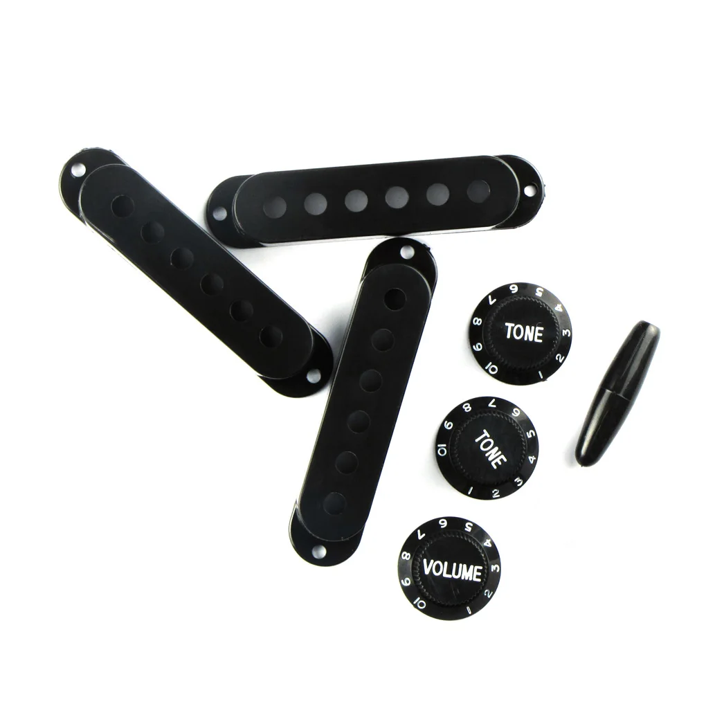 FLEOR Set of Plastic Single Coil Pickup Covers 2T1V Knobs 48/50/52mm Switch Tip Whammy Bar Tip for ST Guitar