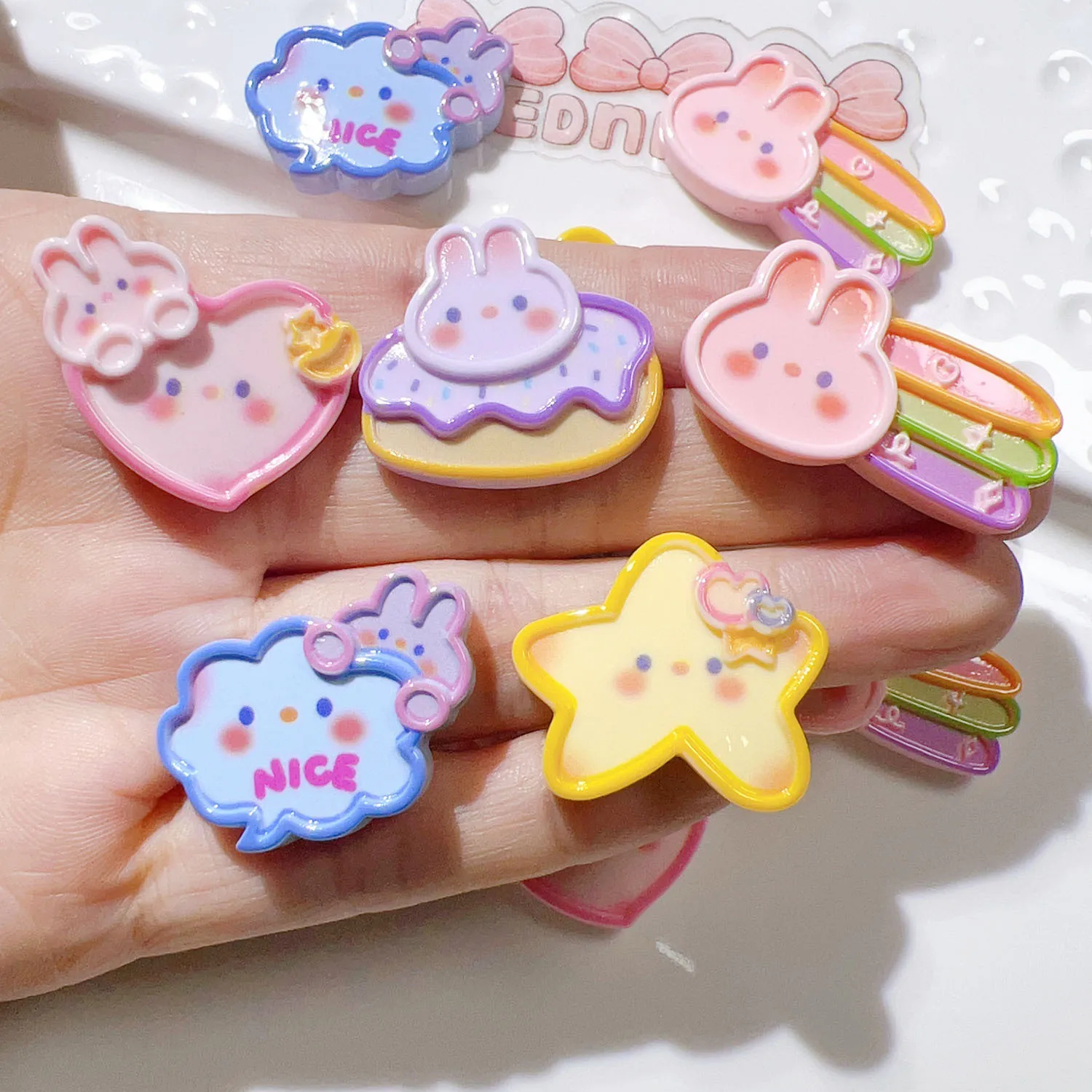 

100pcs Resin Flatback Kawaii Cute Rabbit Cloud Stars DIY Scrapbooking Phone Deco Parts Craft Hairbow Center Accessories