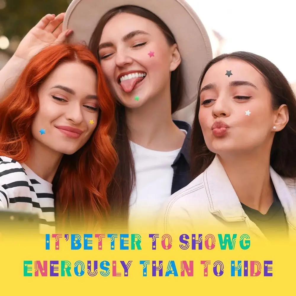 con scatola a specchio Toppe per l'acne Toppe per brufoli multicolori a forma di stella Idrata traspirante Adesivi per la copertura dei brufoli Spot per il viso