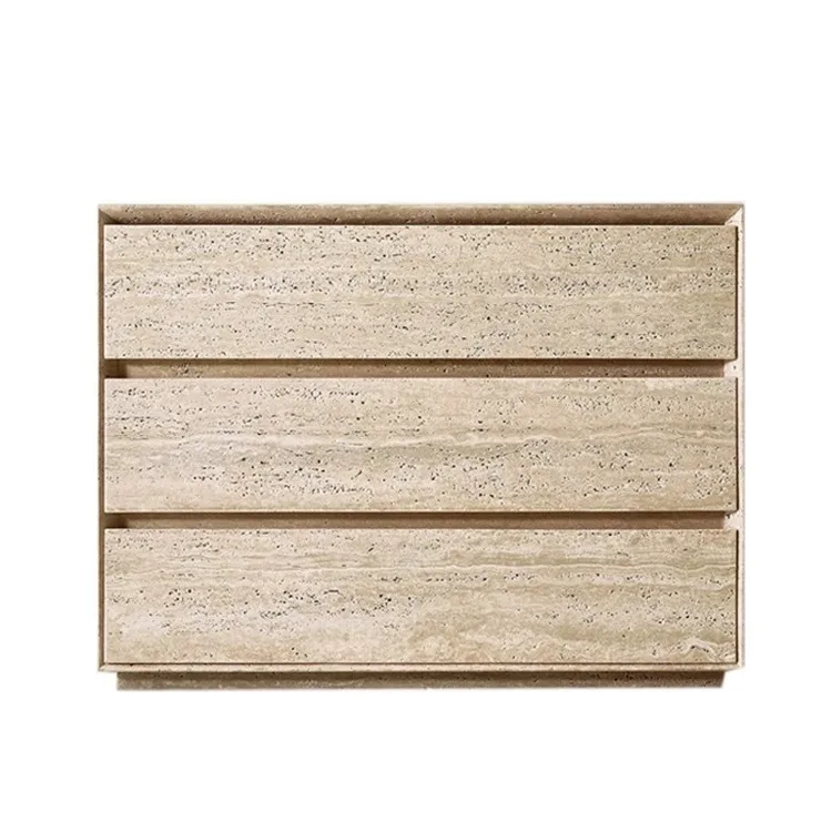 Nordic natural travertine with drawer bedside table, living room creative art sofa sidetable, bedroom travertinecabinet