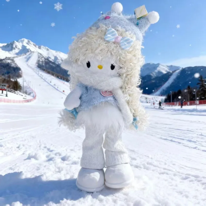 Kawaii سانريو الكرتون مرحبا كيتي طويلة أرجل كيتي القهوة الملونة الجلد مجعد تصفيف الشعر حقيبة يد سحر أفخم الدمى سلاسل المفاتيح #1