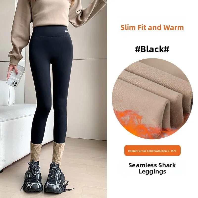 

High Waist Fce Lined Yoga Pants Women's plus Size Letter Print Warm arkskin Pants Autumn Winter Rabbit Fur Velvet Base L...