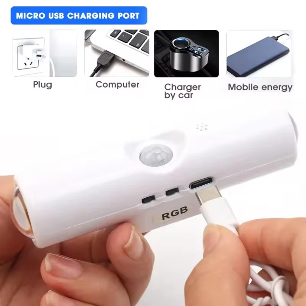 Obrázek 4: 4ks dobíjecí LED noc světel double-head magnetický zeď lampa RGB naklonění okolní lehký hnutí senzor pro chod schody