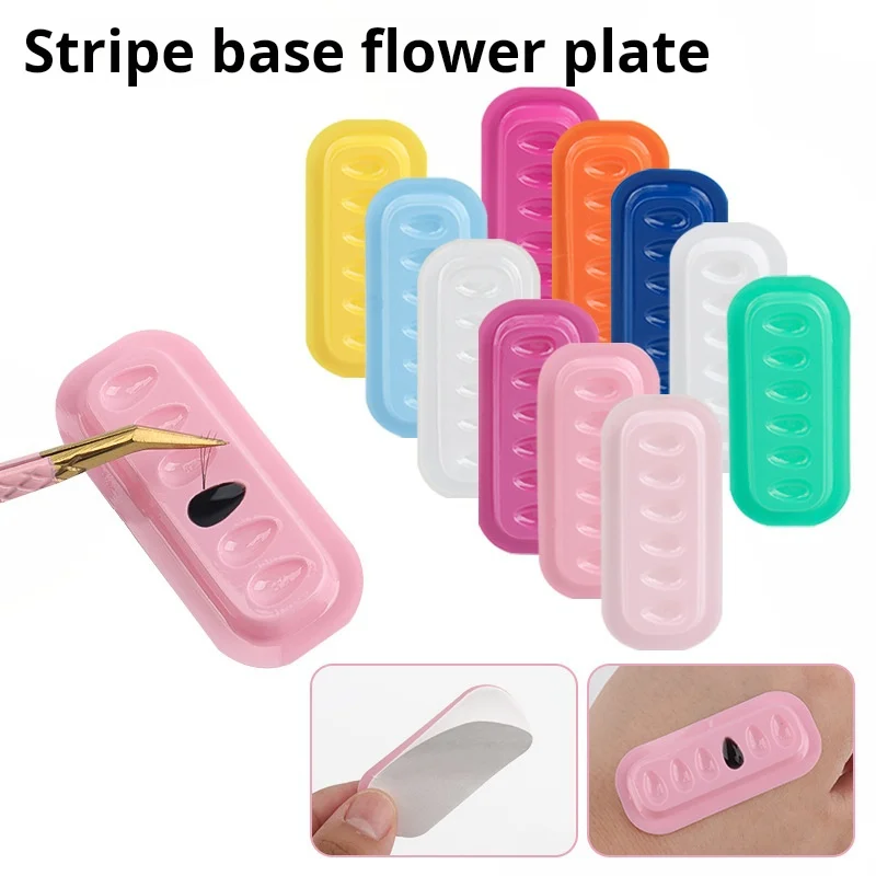 100 Stück rechteckige PVC-Wimpernkleber-Tabletthalter, Wimpernverlängerungstabletts mit Basis, Blumenplatte mit Basis, langer Streifen, PVC-Klebetabletts